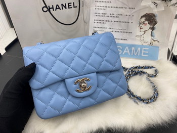 Replica Hot Sale Chanel Classic Flap Sheepskin Small Shoulder Bag 17cm Best Gift Replica Blue With Sliver