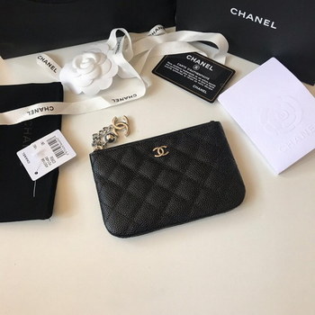 Replica Replica Chanel Women Coin Purse Wallet Grained Calfskin Silver Tone Metal