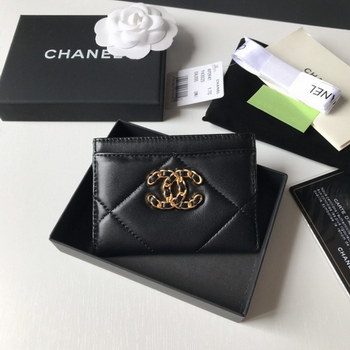 Replica Top Quality Chanel AP1167 19 Card Holder Lambskin Gold Tone Ruthenium Finish Metal Black