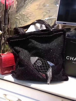 Replica Chanel Tweed Resin Strass Shopping In Fabrics Tote Black