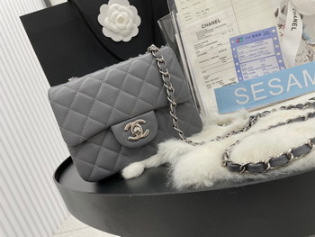 Replica Hot Sale Chanel Classic Flap Sheepskin Small Shoulder Bag 17cm Best Gift Replica Dark Gray With Sliver
