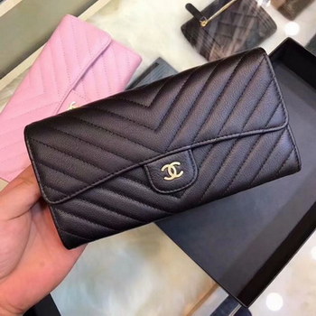 Replica Copy Chanel CF Classic Flap Wallet Lambskin Gold Tone Metal Black
