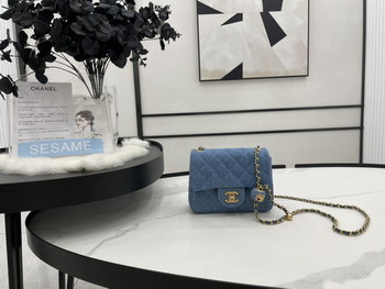 Replica Fake Chanel Mini Flap Bag Denim Gold Tone Metal Blue AS1786 Best Gift