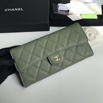 Replica Best Price Chanel A80758 Classics Flap Long Wallet Grained Calfskin Green
