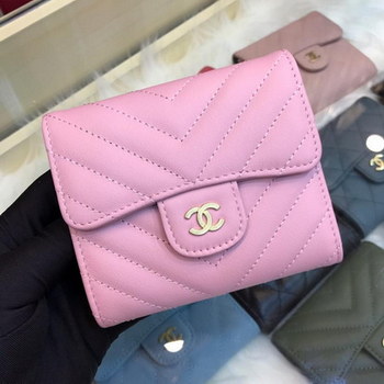 Replica Best Price Chanel Classic Small Zipped Wallet Lambskin Leather Gold Tone Metal Pink