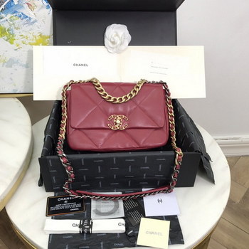 Replica Replica Chanel 19 Large Flap Bag Lambskin Gold Tone Silver Tone Ruthenium Finish Metal AS1161 Red