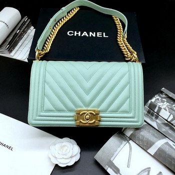 Replica Replica 255cm Boy Chanel Handbag Light Blue Grained Calfskin Gold Tone Metal