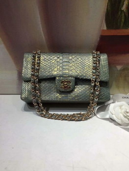 Replica Replica Chanel A01112 Classic Handbag Blue Python Gold Tone Metal