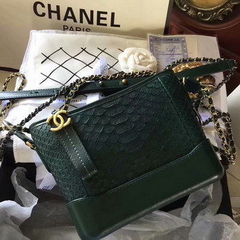 Replica Top Replica Chanel Gabrielle Small Hobe Bag Green Python Metallic Calfskin Gold Tone Metal