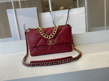 Replica 2021 Classic Chanel 19 Flap Bag 30cm Goatskin in Red Price Online Replica