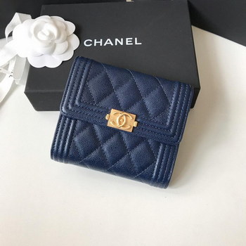 Replica Copy Boy Chanel A81965 Small Flap Wallet Grained Calfskin Gold Tone Metal Blue