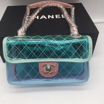 Replica Chanel Flap Bag PVC Lambskin Silver tone Metal Blue Green Pink