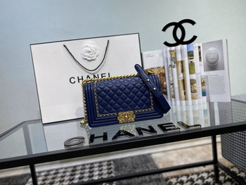 Replica New Chanel Boy Chanel Handbag Calfskin Gold Tone Metal Blue
