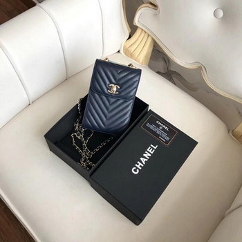 Replica Original Copy Chanel Phone Bag With Gold Tone Blue