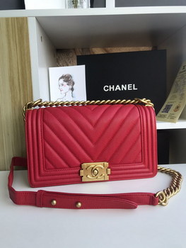 Replica Replica 25cm V Boy Chanel Handbag Red Grained Calfskin Gold Tone Metal