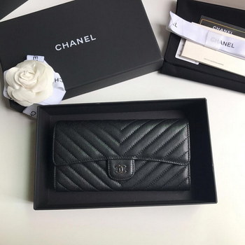 Replica NEW Replica Chanel A80758 Classics Flap Long Wallet Caviar Quilted Genuine Leather Silver Tone Metal