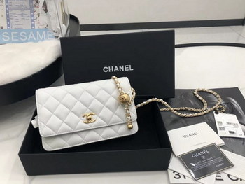 Replica Vintage Chanel AP1450 Wallet on Chain White Leather With Gold Tone Metal Ball Price Online Replica