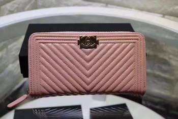Replica Chanel 5007111 Boy Lambskin Wallet Pink