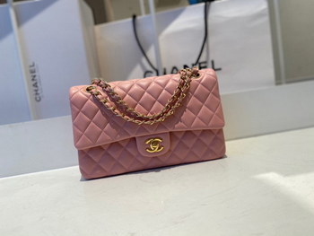 Replica Limited Edition Chanel Classic Flap 17CM 20Cm 25CM Sheepskin Shoulder Bag High End Pink With Gold