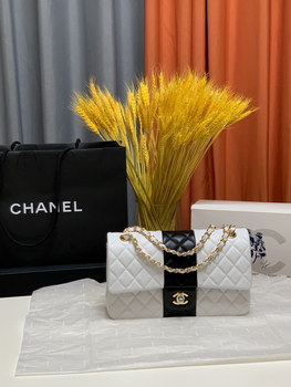 Replica Copy 2022 Chanel Classic Handbag Lambskin Gold Metal White and Black A01112 For Ladies