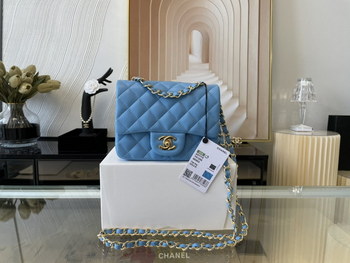 Replica Replica Chanel Clasica Flap Mini Chain Shoulder Bag 17cm Quilted Lambskin With Gold Blue