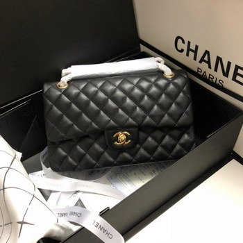 Replica Copy Chanel Classic Flap Bag 25cm Grained Calfskin Gold Tone Metal Black