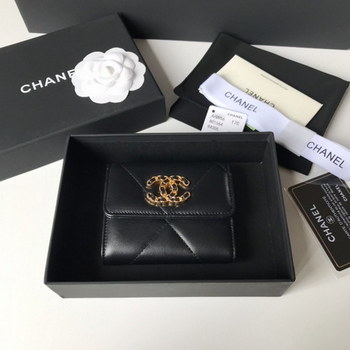 Replica Top Quality Chanel AP1064 19 Small Flap Wallet Lambskin Gold Tone Ruthenium Finish Metal Black