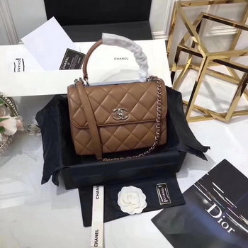 Replica Original Chanel Flap Bag With Top Handle Lambskin Silver Coffee