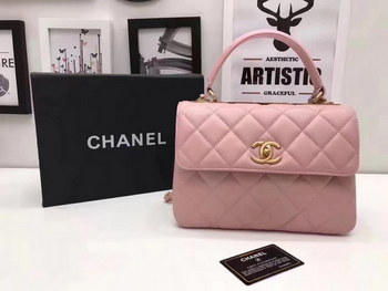 Replica Original Chanel Flap Bag With Top Handle Lambskin Gold Pink