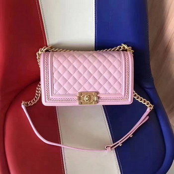 Replica Chanel 2017 Boy Punched Chain Shoulder Bag Pink With Gold
