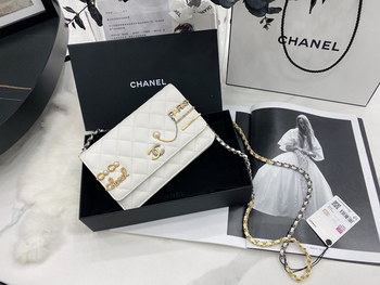 Replica 2022 New Replica Chanel Wallet on Chain Lambskin Glass Pearls Imitation Pearls Strass Gold Silver Ruthenium Finish Metal White AP2508