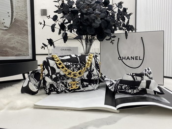 Replica 2022 New Replica Chanel Mini Flap Bag Printed Fabric Gold Tone Metal Gray Black AS3004