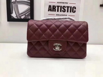 Replica Top Quality Chanel CF20 Wine Red Caviar Leather Bag with Silver