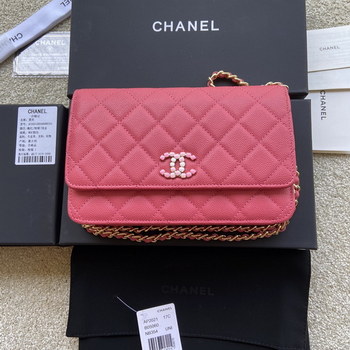 Replica Replica Chanel AP2021 Women Plain Wallet On Chain Caviar Leather Rose