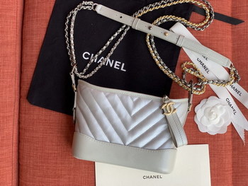 Replica Chanel A9824 Gabrielle Small Hobo Bag Denim Calfskin Gold Tone Metal Silver and Grey