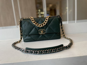 Replica 2021 Classic Chanel 19 Flap Bag 30cm Goatskin in Dark Green Price Online Replica