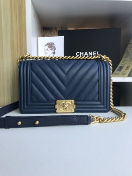 Replica Replica 25cm V Boy Chanel Handbag Navy Blue Grained Calfskin Gold Tone Metal