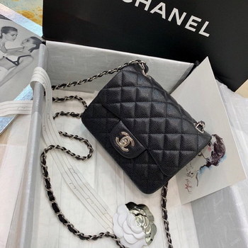 Replica Replica Chanel Mini Flap Bag Grained Calfskin Silver Tone Metal A35200