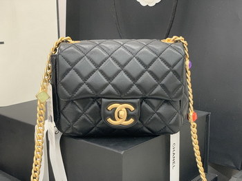 Replica Original Copy Chanel AS2379 2021 Flap Bag Lambskin Resin Gold Tone Metal Black
