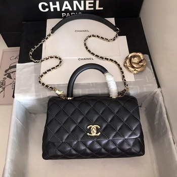 Replica Replica Chanel CoCo Flap Bag With Top Handle Grained Calfskin Gold Tone Metal Black
