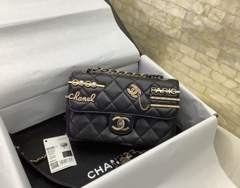 Replica Replica 2022 Chanel Ohanel 22cm Small Flap Badge Bag Lambskin Black For Womens