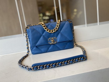 Replica 2021 Top Sale Chanel 19 Flap Bag 26cm Goatskin in Blue Replica