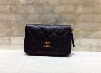 Replica Chanel Grained Calfskin Women Wallet Black With Gold Tone Metal