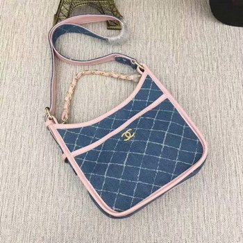 Replica Replica Chanel Classics Women Shoulder Bag Denim Calfskin Gold Tone Metal Blue