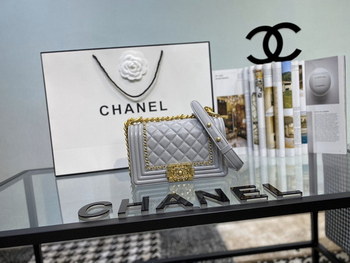 Replica New Chanel Boy Chanel Handbag Calfskin Gold Tone Metal Silver