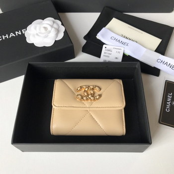Replica Top Quality Chanel AP1064 19 Small Flap Wallet Lambskin Gold Tone Ruthenium Finish Metal Khaki