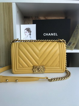 Replica Replica 25cm V Boy Chanel Handbag Yellow Grained Calfskin Gold Tone Metal