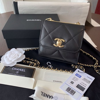 Replica Replica Chanel Ohanel Trendy Mini Wallet on Chain Lambskin Gold Tone Metal Black