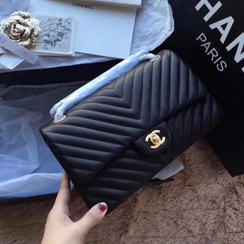 Replica Chanel Chevron Flap 25cm in Black Lambskin Bag