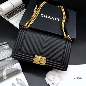 Replica Replica 255cm Boy Chanel Handbag Black Grained Calfskin Gold Tone Metal